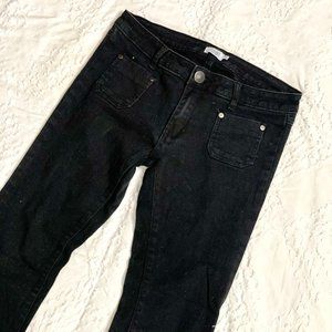 Tobi Low Rise Front Pocket Detail Flare Black Denim Jeans